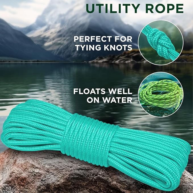 TECEUM Rope – 150 Feet x 1/4 Inch – Green Wave – Strong All-Purpose Utility - Image 3