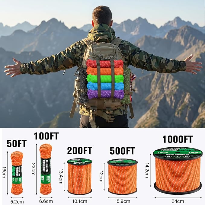 Reflective Paracord Rope 750 lb - 500ft 5/32" Parachute Cord 4MM 12-Strand para - Image 5