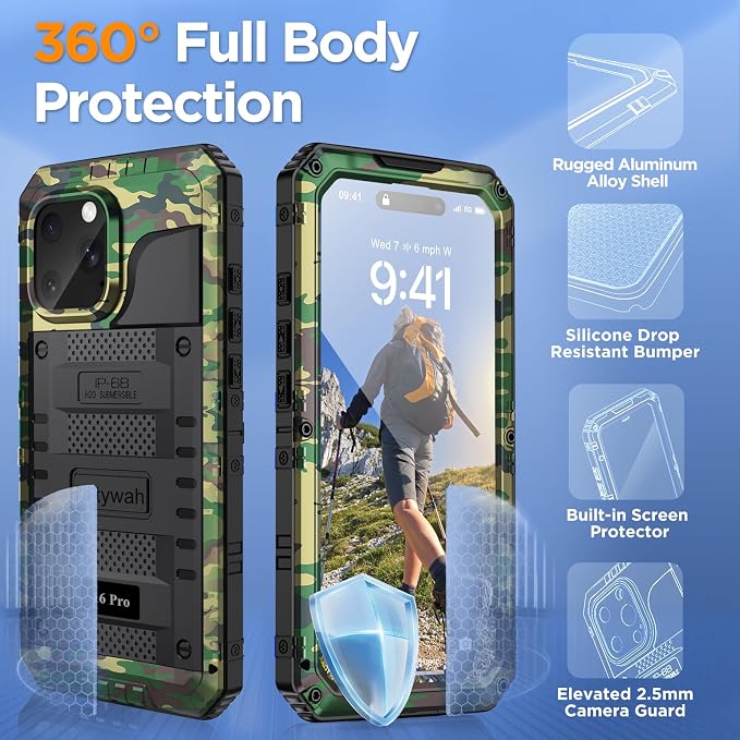 Mitywah Waterproof Case for iPhone 16 Pro Max, Heavy Duty Metal Cover - Image 5