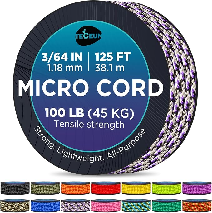 TECEUM Micro Paracord – 1.18 mm X 125 ft – Micro Utility Cord – Thin Braided by TECEUM