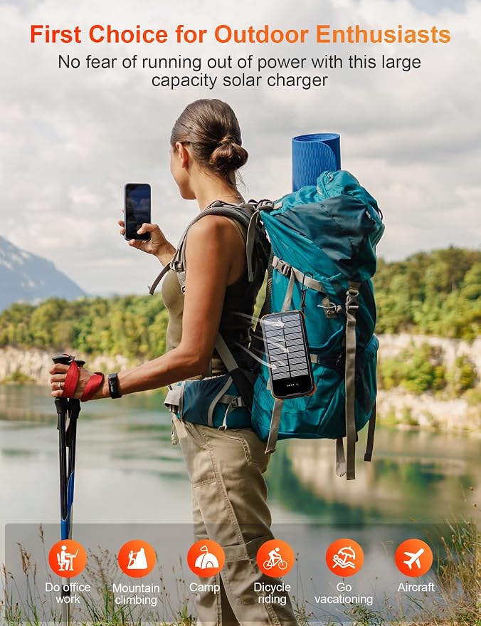 Solar Charger Power Bank, PD 20W Fast Charging External Batter, 40000mAh - Image 9