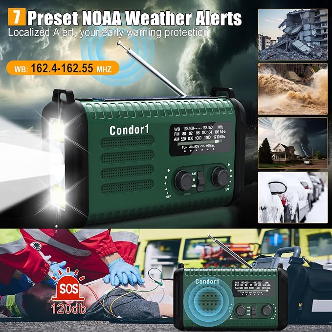 NOAA Weather Radio 20000mAh Battery Powered｜Solar Hand Crank Emergency Radio - Image 3