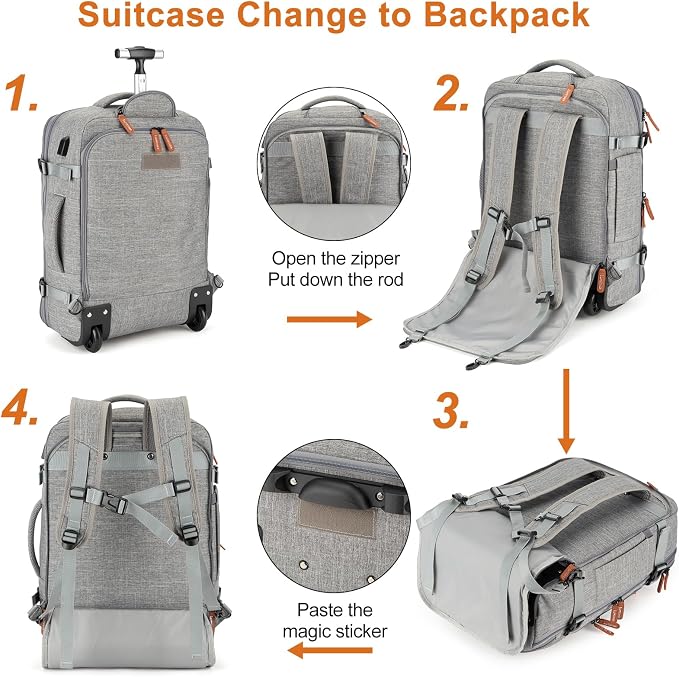 Lumesner Rolling Backpack for Men and Women, Extra Large 42L Travel Backpack - Image 6