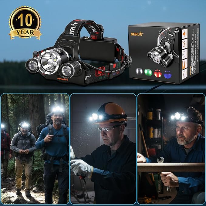 BORUIT RJ-3000 Headlamp Rechargeable, LED Head Lamp Super Bright - Image 8