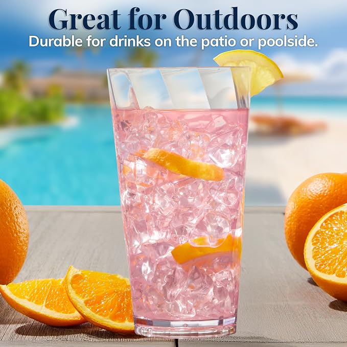 US Acrylic Optix Plastic Reusable Drinking Glasses 20oz Water Cups in Clear | - Image 7