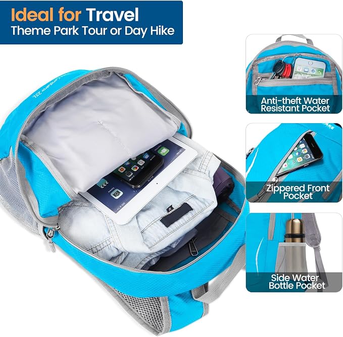 ZOMAKE Ultra Lightweight Packable Backpack 25L, Foldable Hiking Backpacks Water - Image 3
