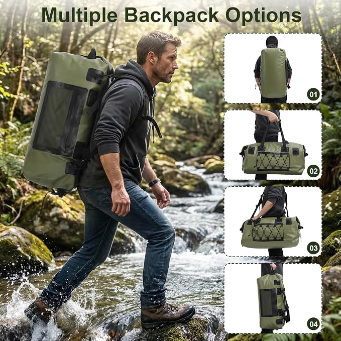 Waterproof Duffel Bag, 70L Large Motorcycle Dry Backpack, Heavy-Duty Roll Top - Image 8