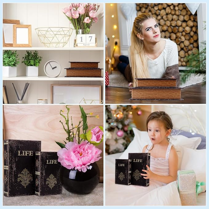 SICOHOME Decorative Book Box Set of 2 Wood Faux Book Box - Image 5