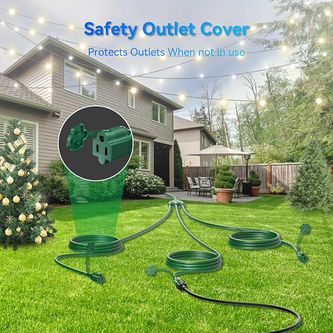 K KASONIC - 40FT Outdoor Extension Cord 1 to 3 Splitter, 3 Prong Outlets Plugs - Image 6