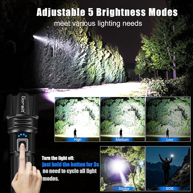 Goreit Super Bright LED Flashlight - 30W Output - Image 4