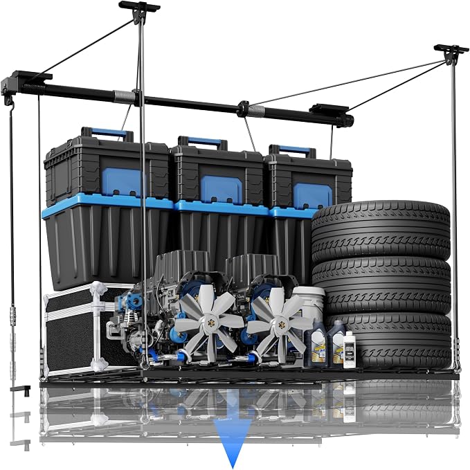 FLEXIMOUNTS GL1 Overhead Garage Lifting Storage Rack, 4x4 Ft Heavy-Duty Metal by FLEXIMOUNTS