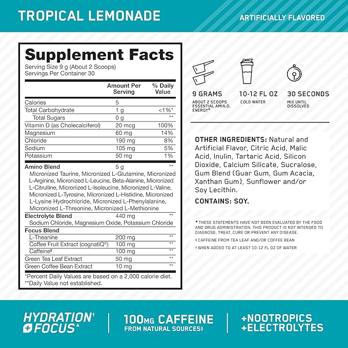 Optimum Nutrition Amino Energy Powder Plus Focus, - Image 2