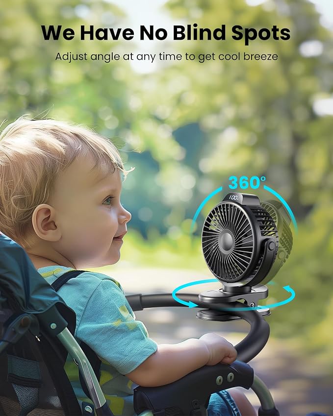 Koonie Portable Clip On Fan, Small Rechargeable Battery Operated, 3 Speed Mini - Image 6