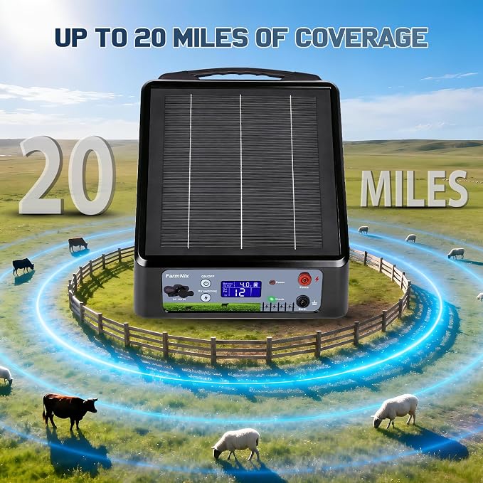 6-12KV Adjustable Output Solar Charger, 20 Miles Solar Powered Electric Fence 2 - Image 2