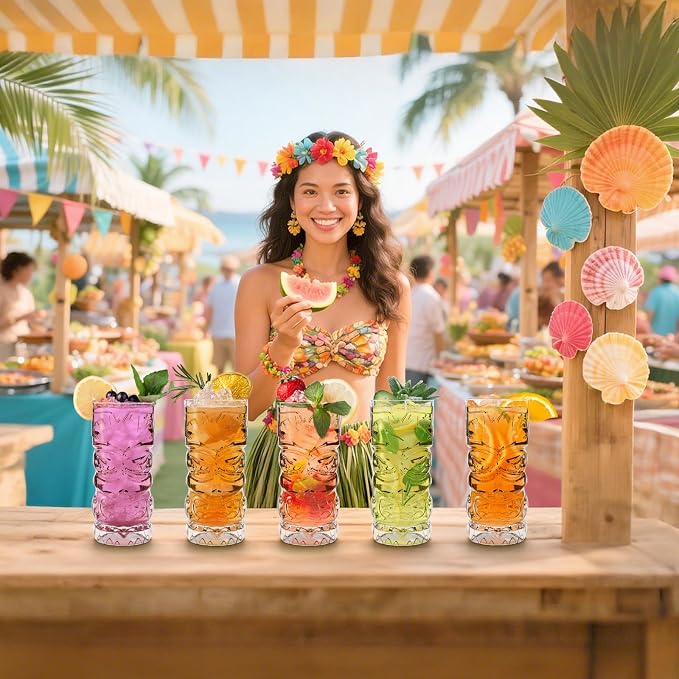 Hacaroa 8 Pack 17 Oz Plastic Tiki Cups, Mixed Drinks, Modern Bar, Restaurant - Image 6