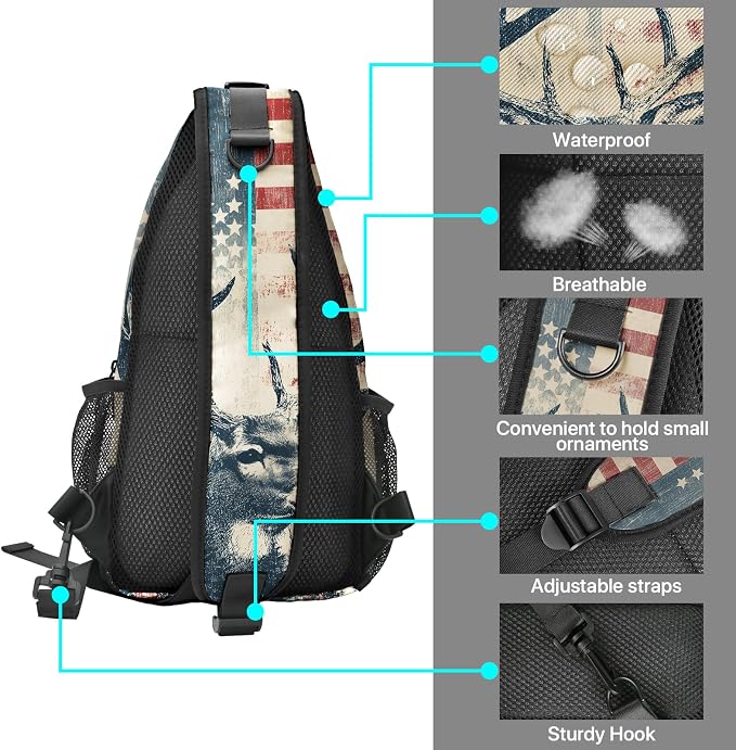 FyLybois Deer Sling Bag for Women Lightweight Crossbody Backpack Casual Daypack - Image 4