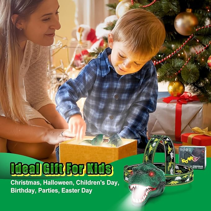 Nitigo Dinosaur Headlamp for Kids Flashlight Rechargeable Led Dino Head Lamp - Image 3