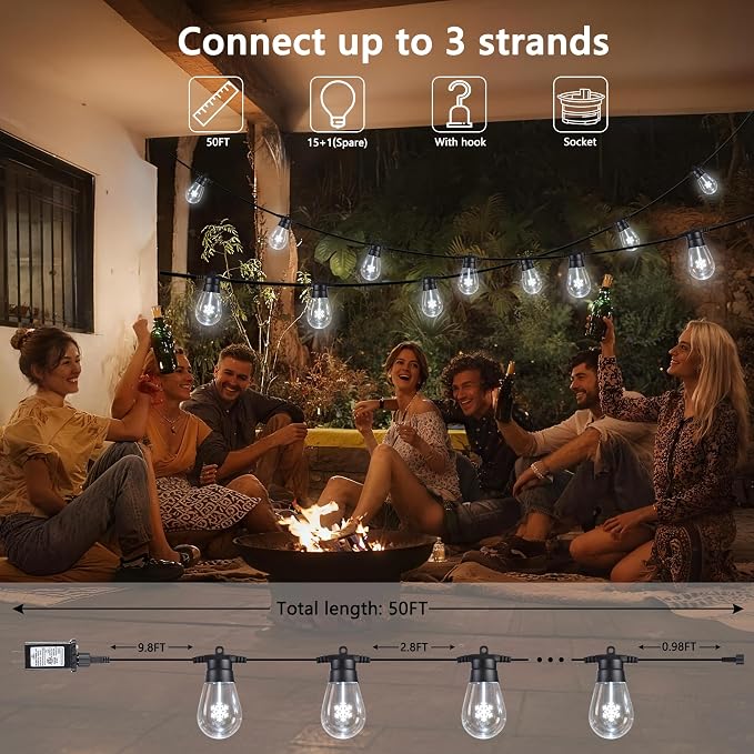 LED Outdoor String Lights, 50FT Patio Lights - Image 3