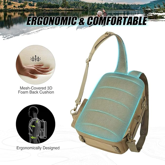 Piscifun Fishing Backpack with Rod Holder, Lightweight Sling Bag Storge Gear - Image 4