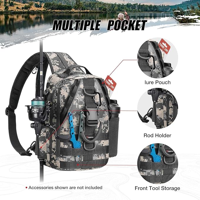 Piscifun Fishing Backpack with Rod Holder, Lightweight Sling Bag Storge Gear - Image 4