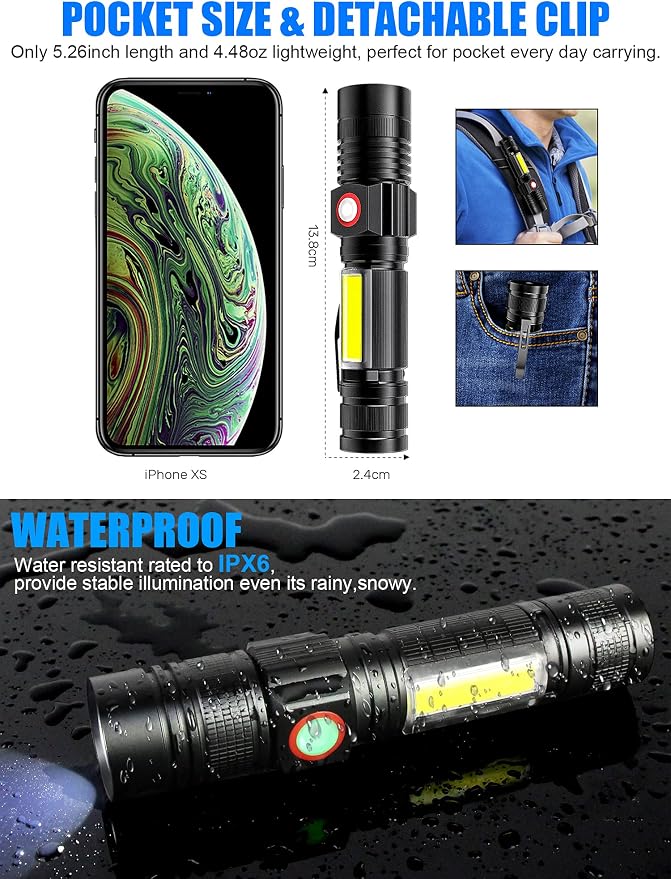 Rechargeable LED Flashlights, Magnetic Flashlight Super Bright Tactical - Image 5