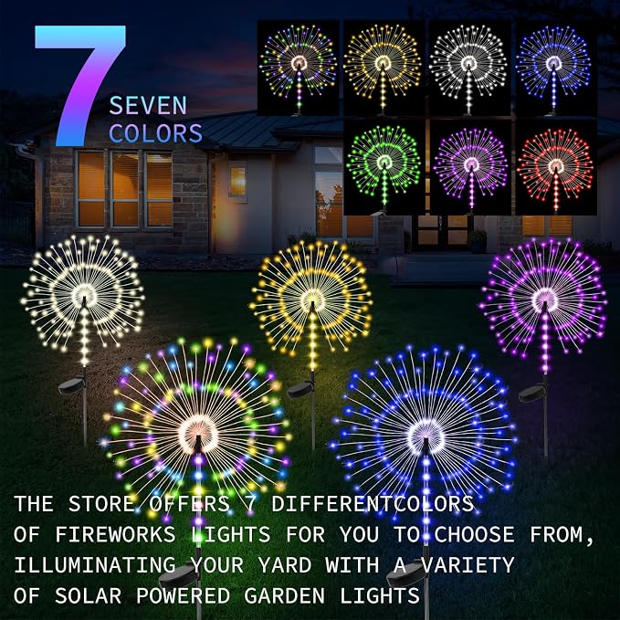 2 Pack 250LED Solar Garden Lights Outdoor, Dual Lighting Modes Firework Lights - Image 6