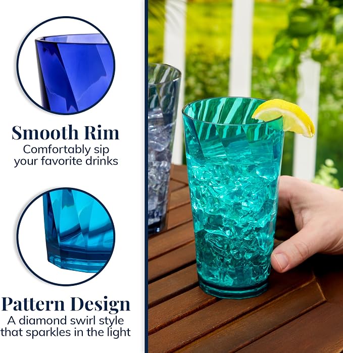 US Acrylic Optix Plastic Reusable Drinking Glasses 20oz Water Cups in Coastal - Image 4