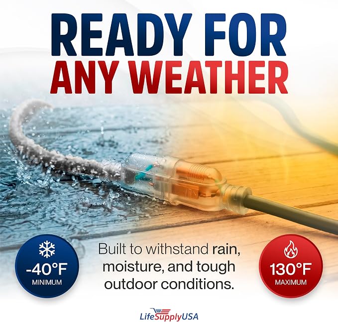 25ft Outdoor/Indoor Extension Cord 10/3 Gauge Ultra Heavy Duty 3 Prong SJTW - Image 5