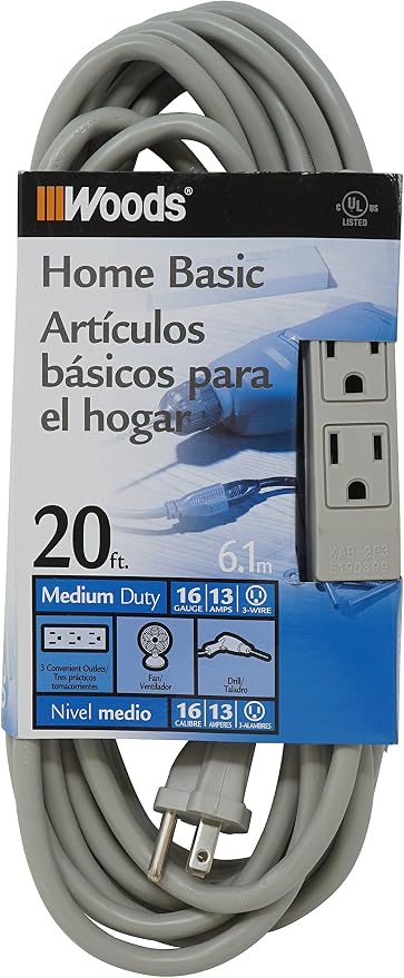 Woods Light Duty Extension Cord, 16 Gauge, 3 Conductor, 3 Outlet Cord by Woods