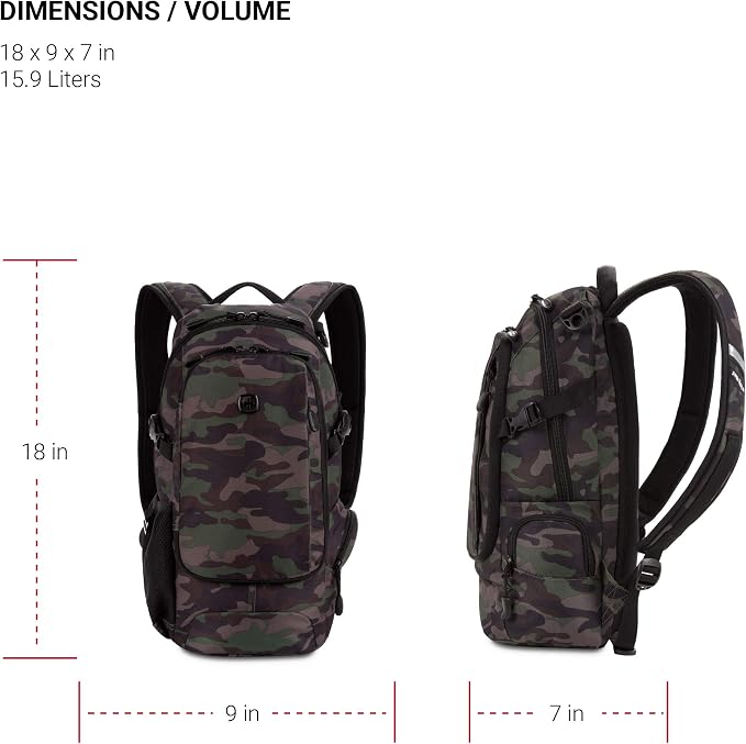 SwissGear 3598 Backpack, Narrow Daypack, Camo/Green - Image 5