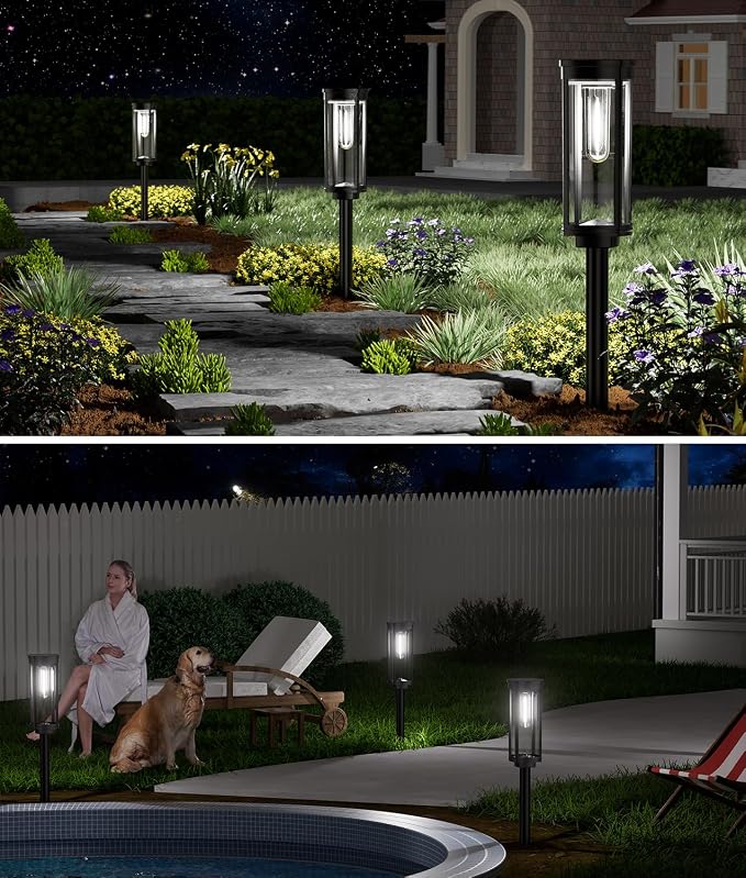 NEWMESSI 4 Pack Solar Pathway Lights Outdoor, Modern Super Brightness LED Path - Image 7