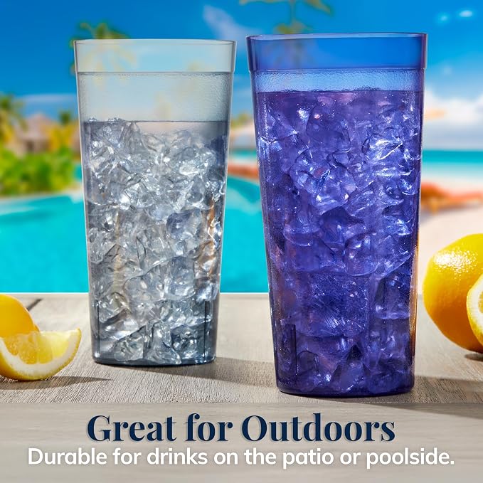 US Acrylic Café Plastic Reusable Tumblers 32-ounce Iced-Tea Cups, Coastal | - Image 7