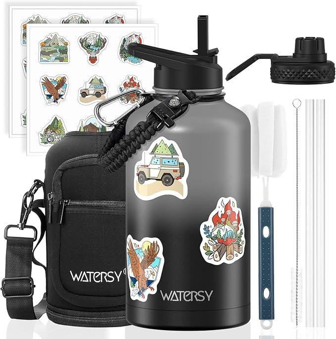 64oz Insulated Water Bottle, BPA Free&Leak Proof, Half Gallon Stainless Steel by Watersy