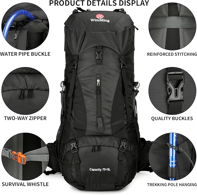 75L Hiking Backpack with Rain Cover Waterproof Camping Backpack Shoes Warehouse - Image 6