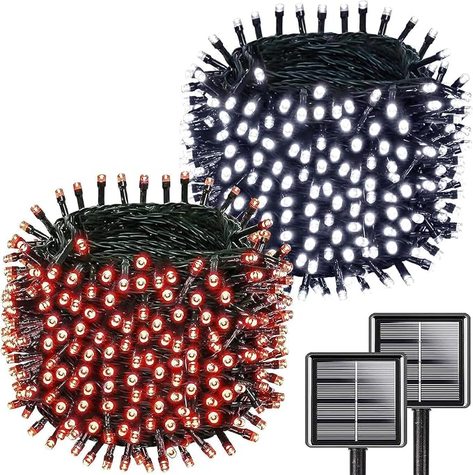 Solar Christmas String Lights Outdoor Waterproof 2PK 500LED 180FT Twinkle Lights by KAQ