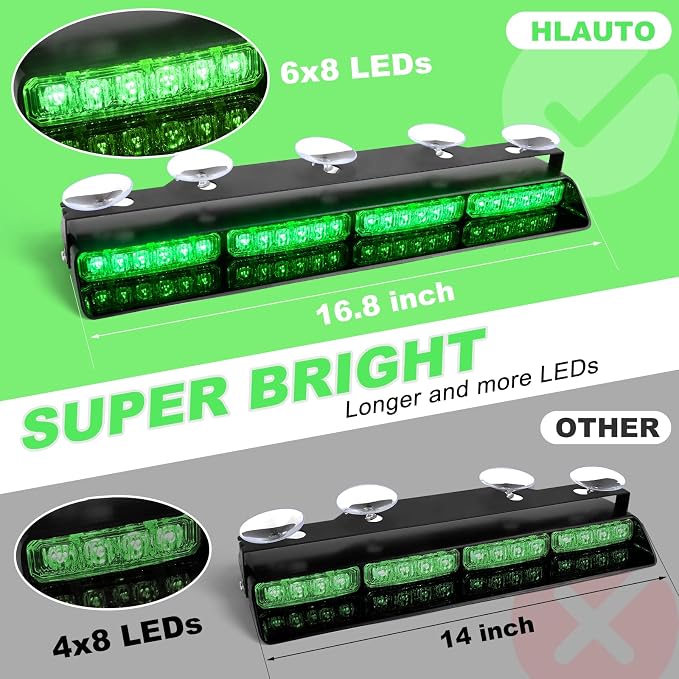 HLauto 6Z4J Emergency Dash Strobe Lights: 2x16.8 inch Green Safety Lights - Image 2