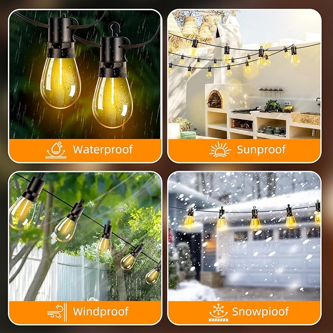 Outdoor Patio String Lights: S14 Shatterproof Bulb Outside Waterproof Light - - Image 4