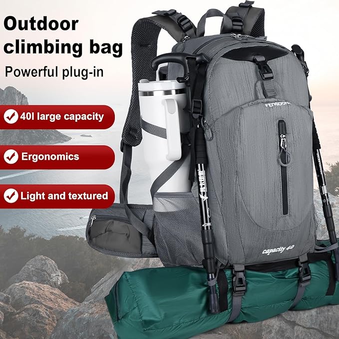 FENGDONG 40L Waterproof Lightweight Hiking, Travel Backpack - Image 2