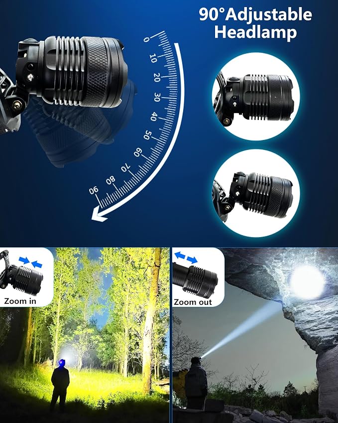 Headlamp Rechargeable -100, 000LM Bright LED HeadLamp, 40H Runtime, Waterproof - Image 7