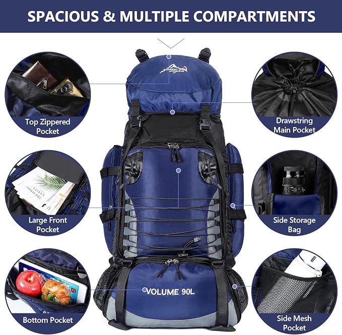 90L Hiking Backpack, Waterproof Camping Bag - Image 3