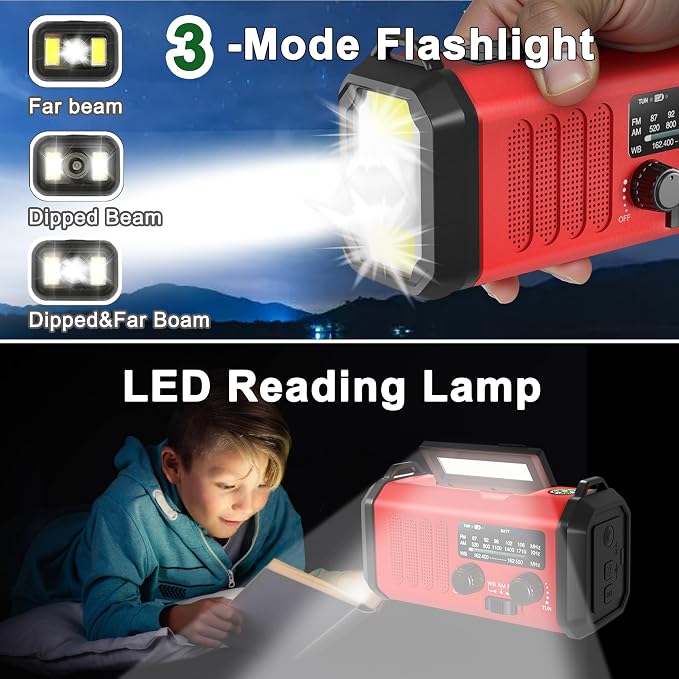 Leaton Emergency Radio NOAA Weather Radio Hand Crank & Solar Charging - Image 3