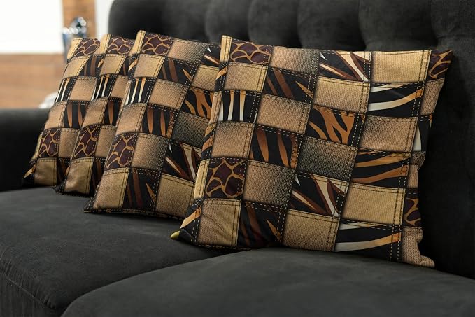 Ambesonne Safari Decorative Throw Pillow Case Pack of 4, Jeans Denim Patchwork - Image 7