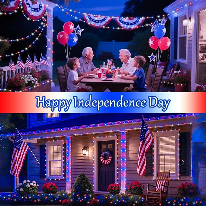btfarm 4 Pack Red White and Blue Solar Fairy Lights, 4th of July Solar String - Image 6