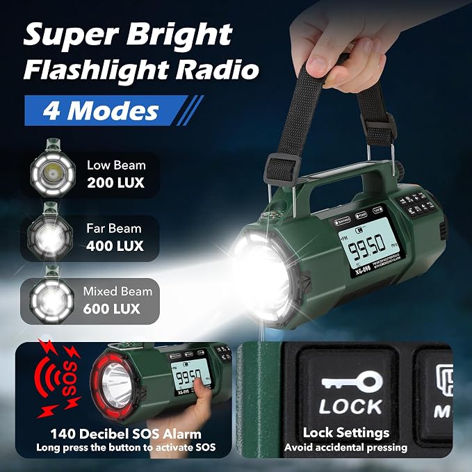 Emergency NOAA Weather Alert Radio FM/AM/SW, Hand Crank Radio Solar Powered - Image 4