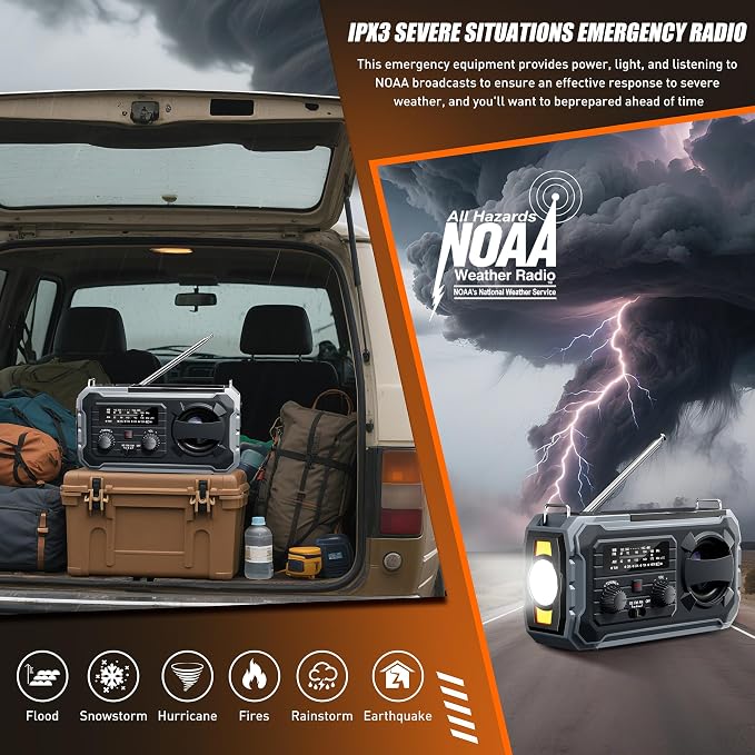 Hand Crank Emergency Radio, 10000mAh Weather Radio - Image 3