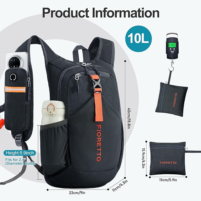 FIORETTO 10L Hiking Backpack for Women Men Mini Packable Backpack Lightweight - Image 6