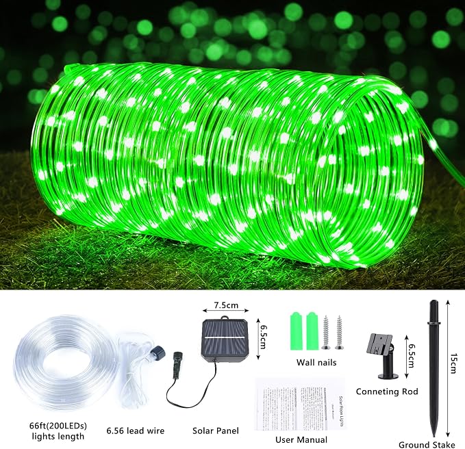 Solar Rope Lights, 66ft 200LED Solar String Lights, 8 Modes Waterproof Solar - Image 3