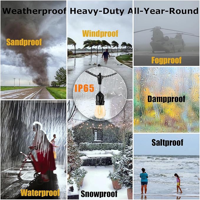 Outdoor Patio String Lights 100FT Waterproof IP65 Heavy Duty String Lights - Image 4