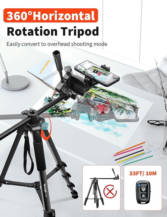 Nineigh 75" Phone Tripod Stand, Overhead Tripod - Image 2
