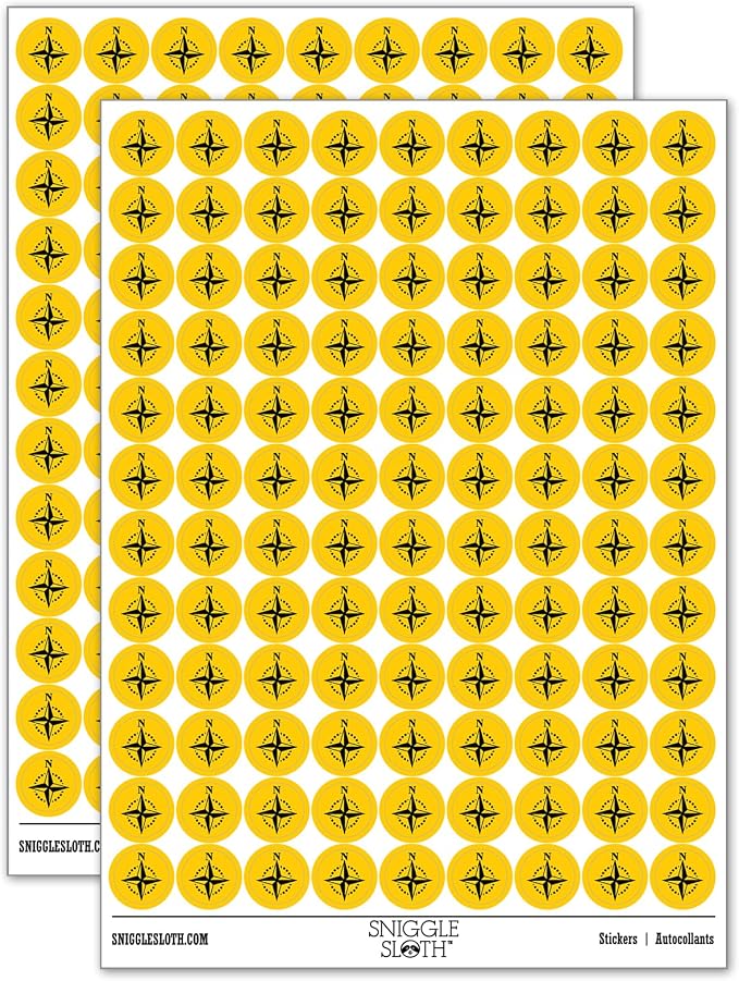 Compass Rose Nautical Star Navigation Map 200+ Round Stickers by Sniggle+Sloth